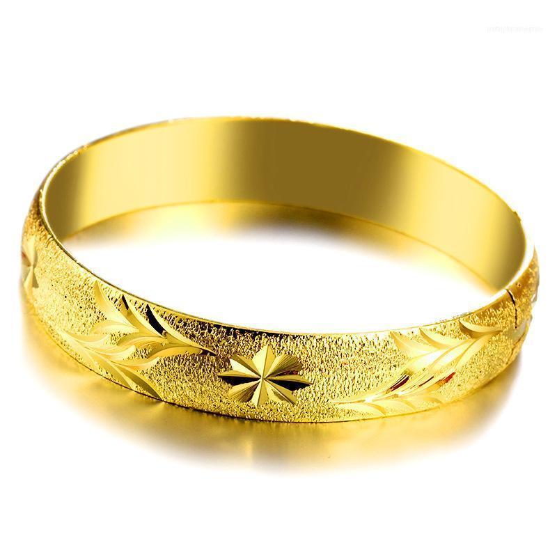 

Bangle Classic Fashion Big Size Gold Filled Scrub Carved Flower Charm Women Bracelets Bangles Diameter 64MM,Openable1
