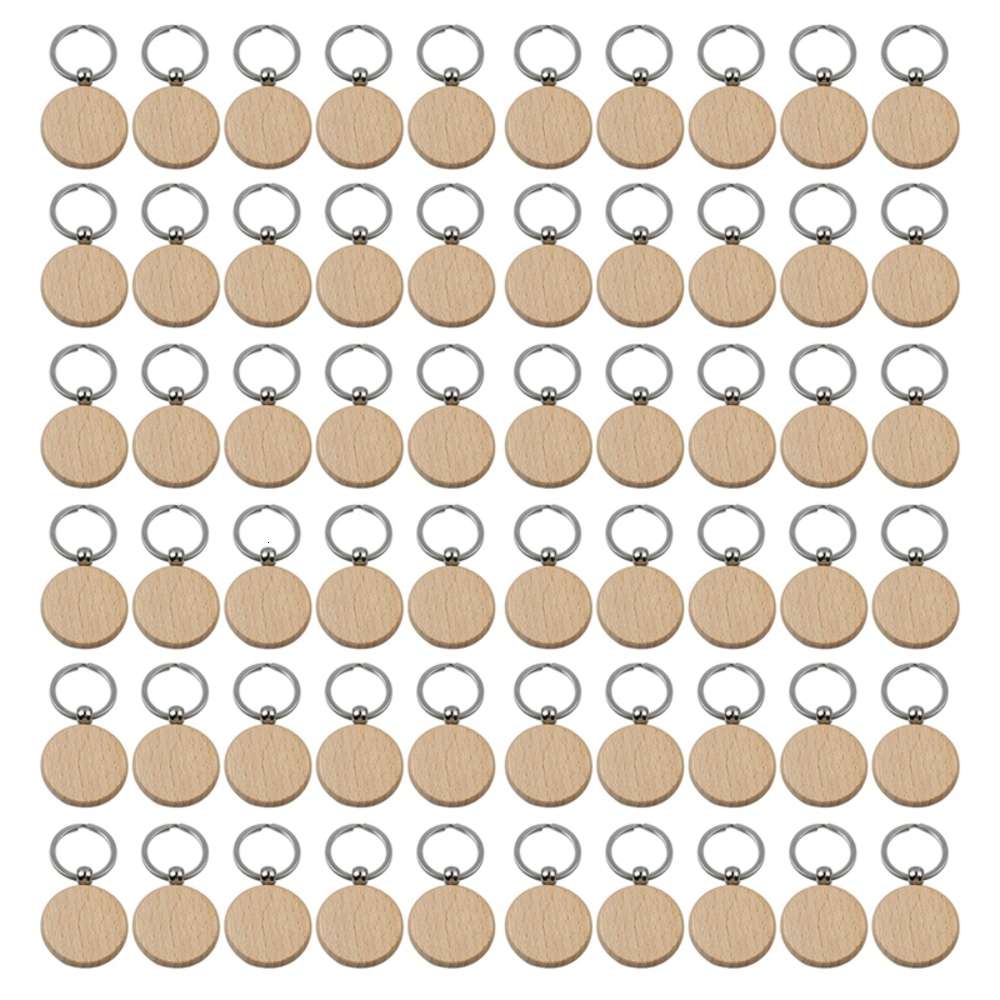 

60Pcs Blank Round Wood Keychain Diy hangers Tags Can Grave Gifts
