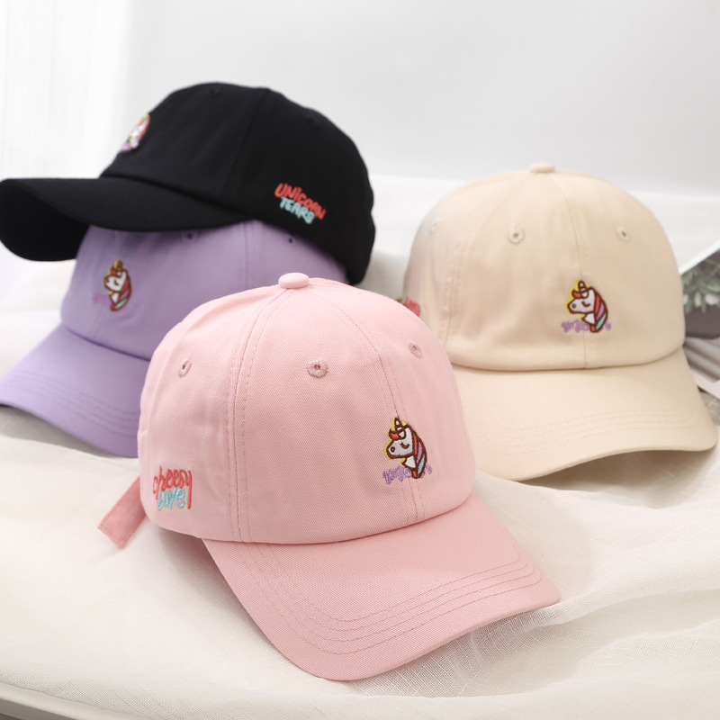 

hat female summer small fresh unicorn baseball cap korean cute versatile sunscreen sunshade male literature and art, Black;white