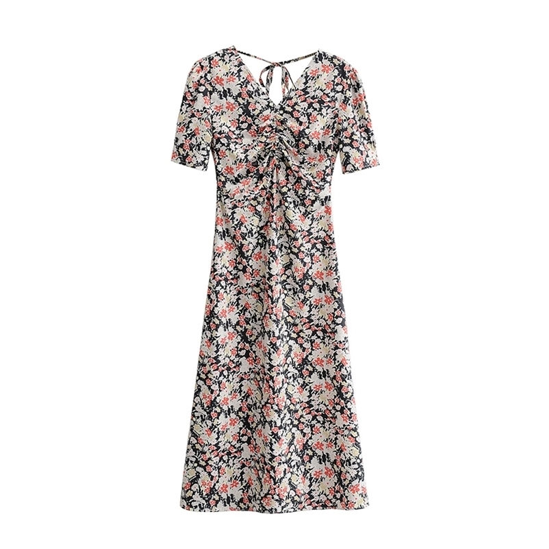 

Summer Women Deep V Neck Sexy Dress Printing Straight Elegant Female Strap Lovely es Size S M  210524, Multi