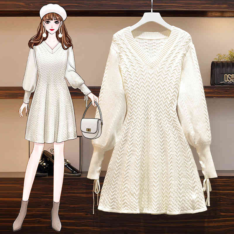 

Casual Dresses Jsxdhk dressed in elegant mesh, plus size fashion with details of autumn and winter, feminine, sleeve, v neck, white, loose 3UN7, 1# shoe box