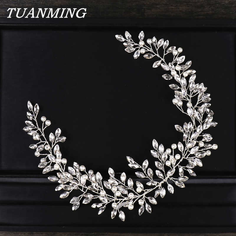 

Pearl Headbands For Women Hair Ornaments Wedding Band Bridal Crystal Accessories Tiaras Head Jewelry 210616