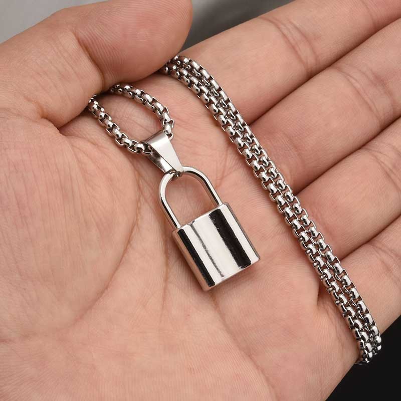 

trendy street hip hop punk personality simple t-buckle lock pendant necklace female cool style clavicle chain