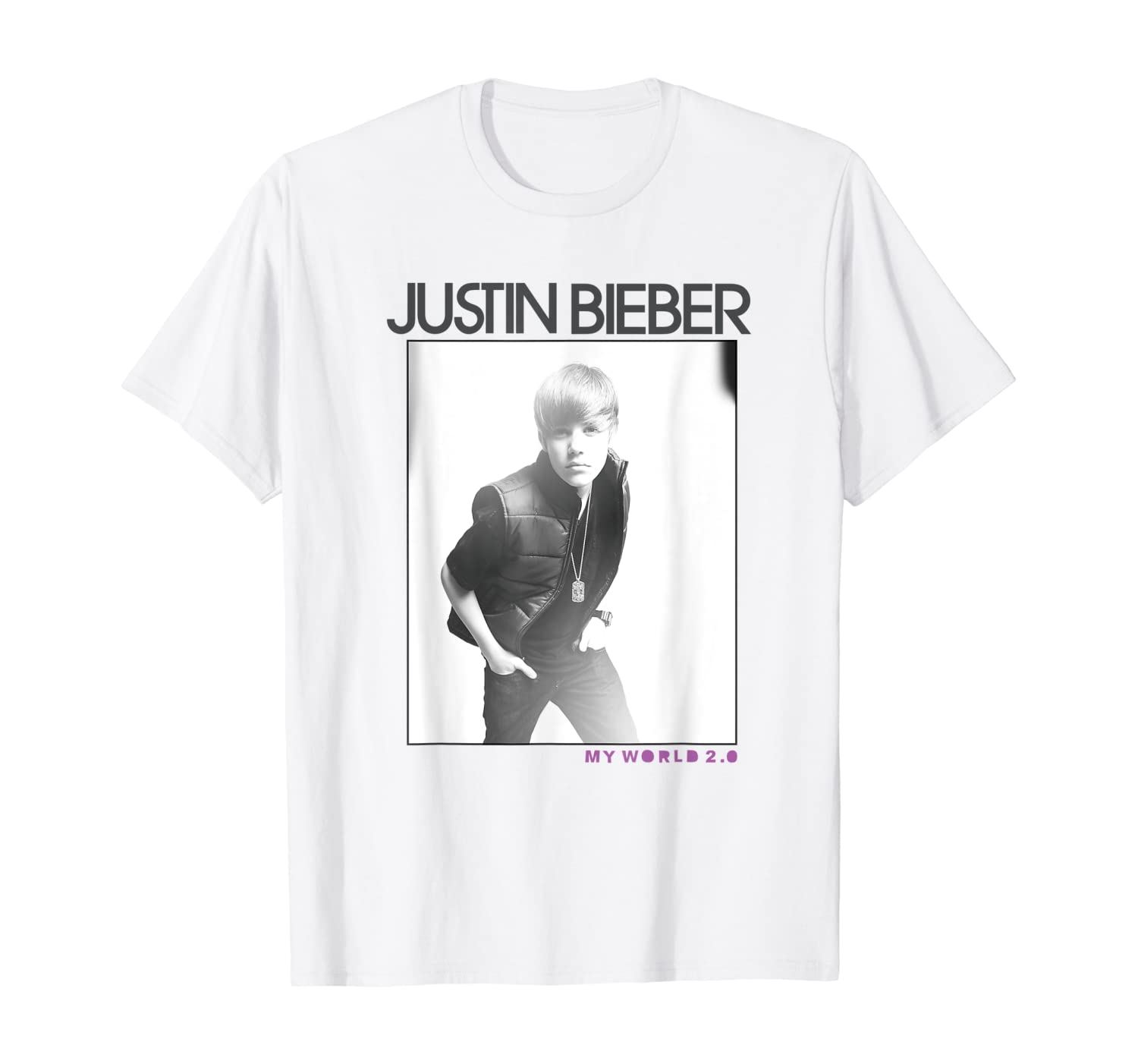

Justin Bieber Official My World 2.0 Photo T-Shirt, White;black