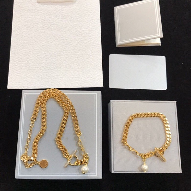 

New Fashion Necklace for Woman Gold Necklace Pearl Gem Chain High Quality Trend Necklace Jewelry Supply Bracelet, Golden;silver