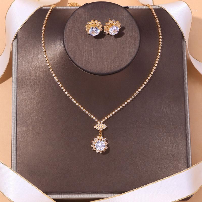 

Earrings & Necklace Stonefans Simple Austrian Round Crystal Set For Women Bride Rhinestone African Wedding Jewelry Sets Wholesale, Silver