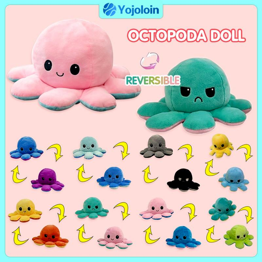 

US STOCK! Double-sided Octopus Stuffed Dolls Expression Plush Toy Reversible Flip Soft Adult Baby Kids Gift Doll Christmas Birthday Gifts H01