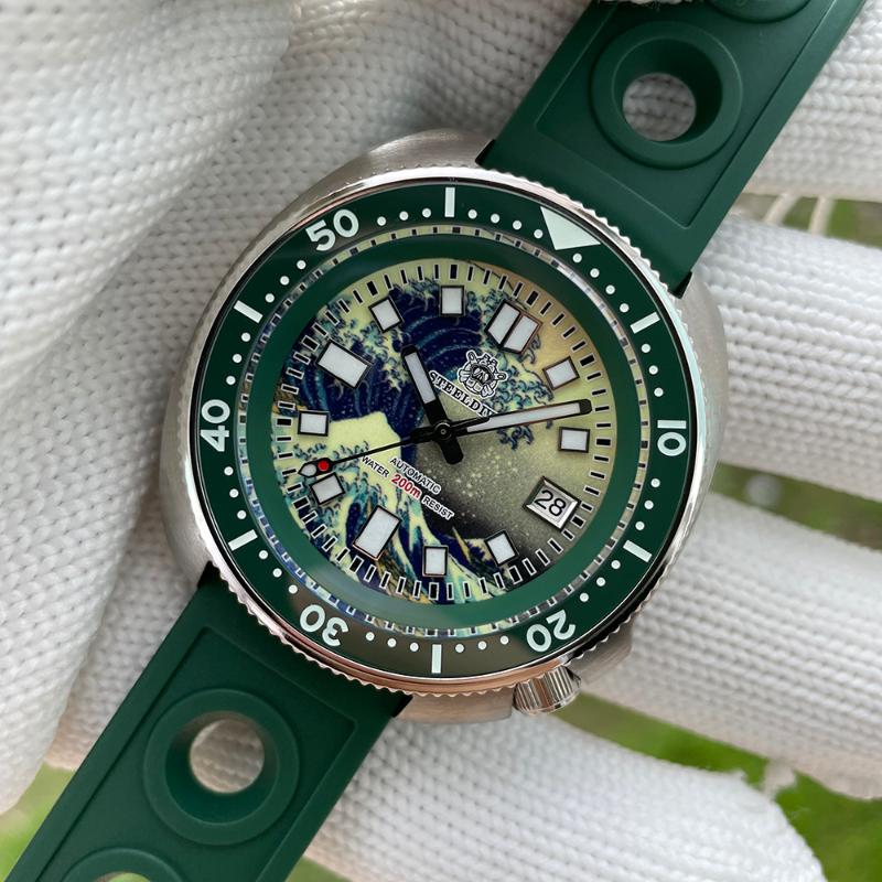 

Wristwatches STEELDIVE Kanagawa Surf Swim Abalone SD1970J Full Luminous Dial Ceramic Bezel Japan NH35 Automatic Mechanical Men's Diving Watc, 70j-hh-kn black