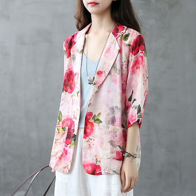 

Johnature Autumn Retro Print All-match Three Quarter Sleeve Single Button Coats Loose Comfortable Women Fashion Coat 210521, Color 3