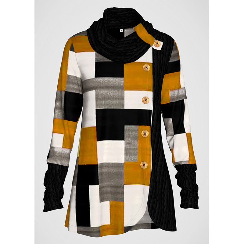 

Foreign Trade Europe and The United States 2021 New Amazon Independent Station Printing Plaid Long-sleeved Round Neck Jacket, Black;brown