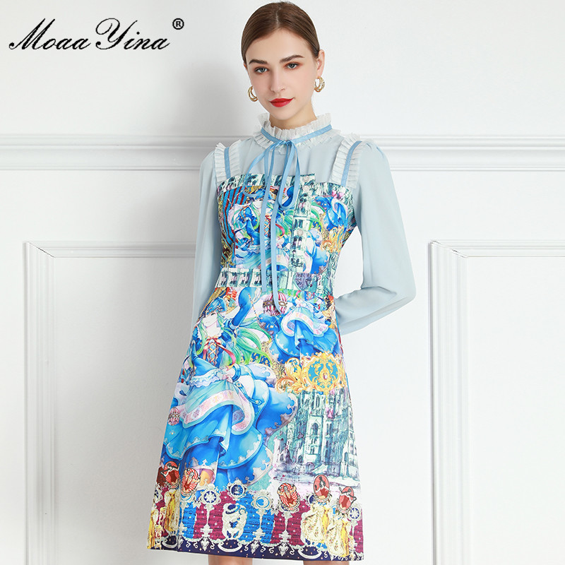 

Fashion Designer dress Spring Women's Dress Long sleeve Lolita Style Print Slim Elegant Dresses 210524, Multi