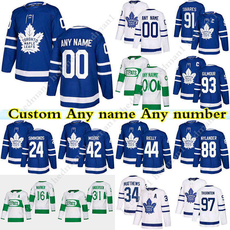 

Custom Toronto maple leafs hockey jerseys 91 Tavares 34 Matthews 16 Marne 97 Thornton 24 Simmonds any name and number, Blue
