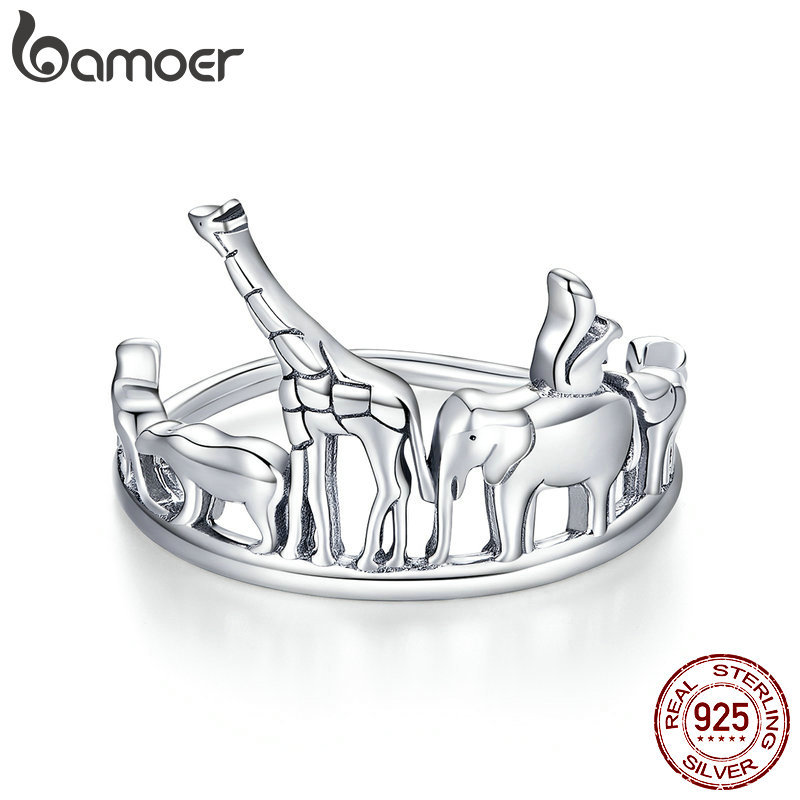 

Protection Animal Finger Rings for Women 925 Sterling Silver Elephant and Bear Band Jewelry Unisex Gift SCR656 210512