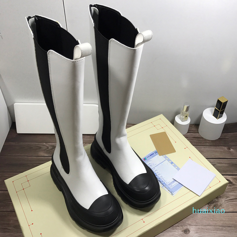 

Women's designer platform Tread Slick knee boots WHITE microfiber leather Chelsea boot 5665, Black