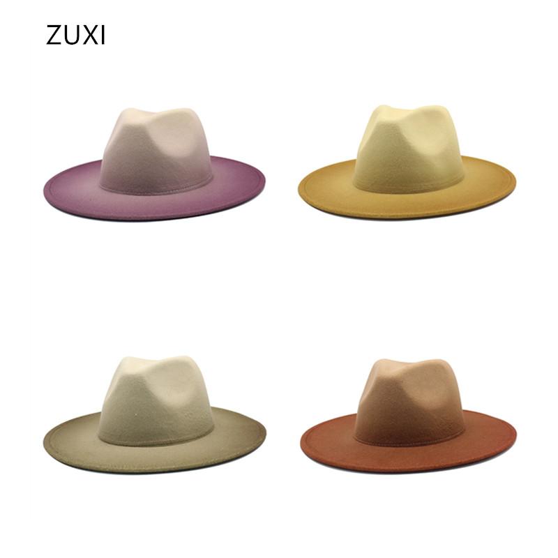 

Wide Brim Hats Women Men Wool Vintage Felt Fedora Hat Gentleman Elegant Gradient Rose For Lady Winter Autumn Caps 58CM Jazz Wholesale, Blue;gray