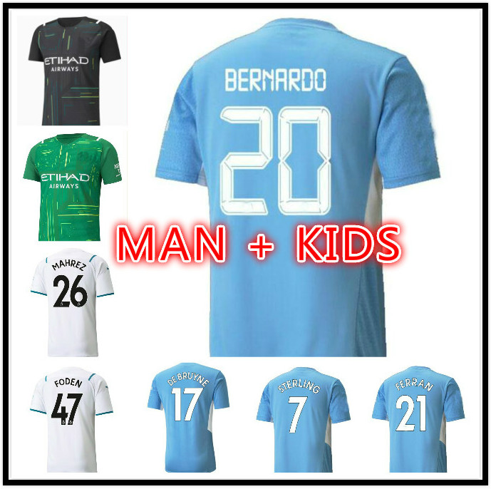 

Manchester soccer jerseys 21 22 G. JESUS CITY STERLING FERRAN DE BRUYNE Fans Player 2021 2022 MADCHESTER football shirts men + kids kit, Black;yellow