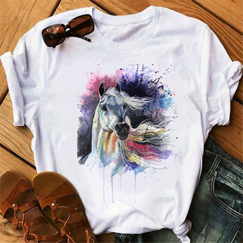 

funny watercolor horse printed tshirts mens men summer short sleeve white casual vogue camisetas mujer, White;black