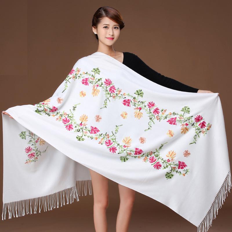 

Scarves Fringe Long Mujer Bufanda Embroidery Shawls Women Ethnic Wrap Imitation Cashmere Echarpes With Tassels Muslim Hijab