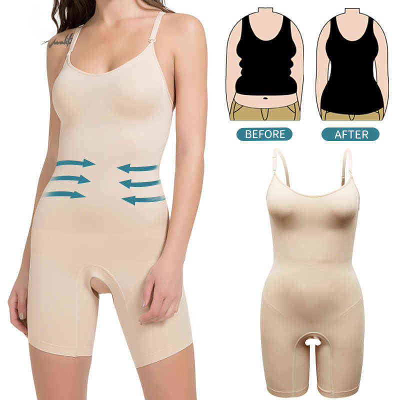

Bodysuit Shapewear Full Body Shaper Waist Trainer Women Abdomen Shapers Slimming Sheath Seamless Corset Slim Tops Thign Slimmer, Black and beige
