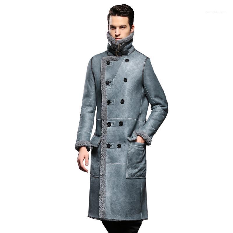 

Sheepskin Design Fur Coat Genuine Leather Male Formal Winter Long Thick Wool Jacket Shearling Men 4XL Men's & Faux, Black