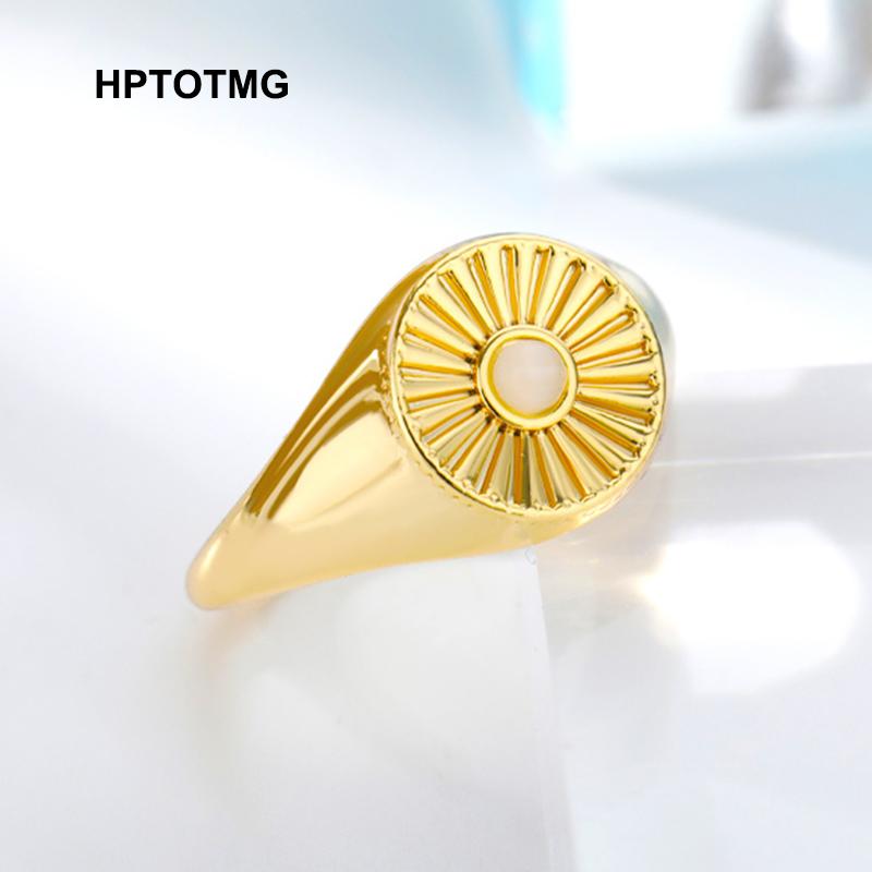 

Wedding Rings Minimalist Waterproof Dainty Rays Texture Circle Opal Index Finger Gold Stainless Steel Punk Ring For Women Jewelry Party