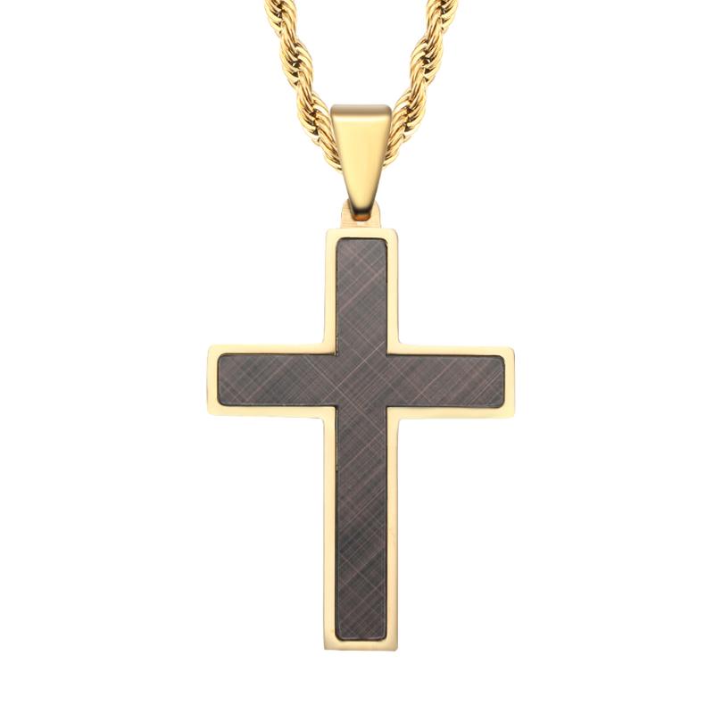 

Pendant Necklaces Vintage Men Jewelry Stainless Steel Contrast Copper Color Mosaic 2 Layer Channel Setting Brown Cross Necklace 36*26mm