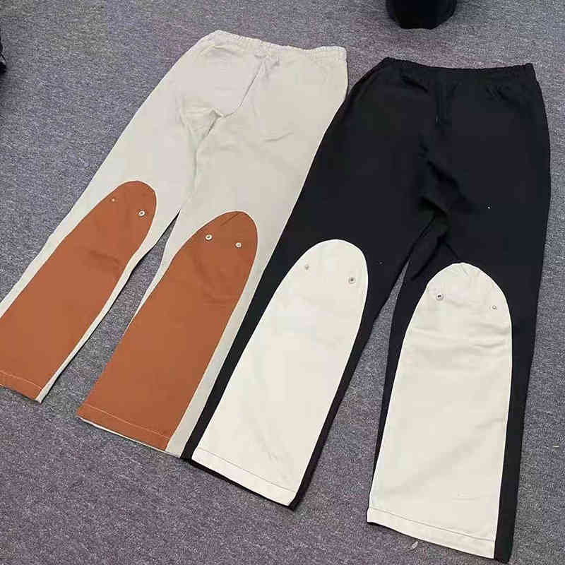 

High Street Color Block Pockets Straight Cargo Pants Mens Drawstring Oversize Casual Overalls Loose Trousers, Black