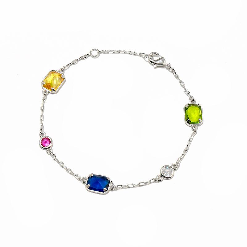 

Link, Chain Classic Candy Style Blue Yellow Green Crystal Bangle Cube Sugar Stone Bracelets Set For Women Gift(DJ1360)