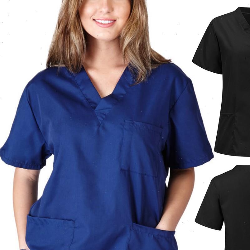 

womens shirt women men nursing uniform blouse short sleeve v neck solid working with pocket doctor plus size xs, White