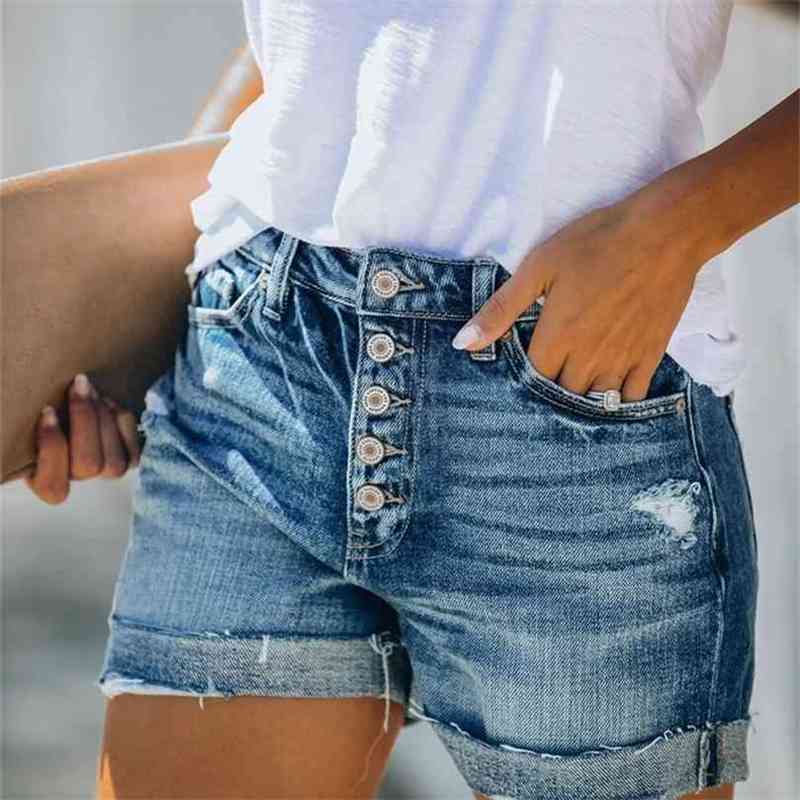 

High Waist Crimping Women Short Jeans Summer Fashion sexy Ripped Denim Shorts Casual Push Up Vintage Streetwear 210722, Light blue