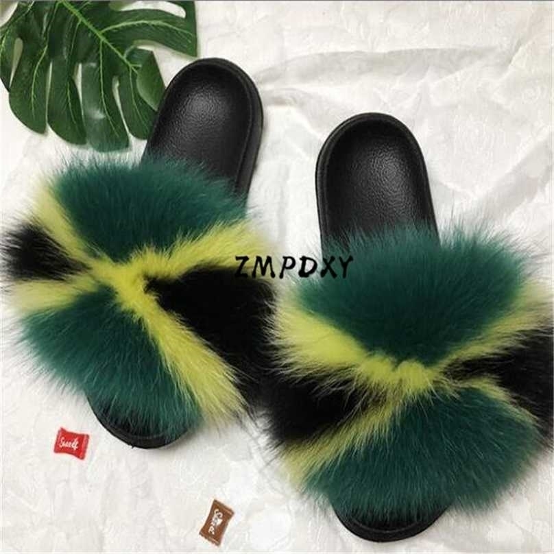 

Women's Winter Warm Plush Shoes Kids/Children's Real Fur Slides Fluffy Raccoon Slippers ry Sandals Ladies Flip Flops 211110, Fake fox fur