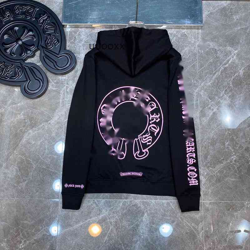 

high quality chromes//heart 21 autumn and winter new purple Sanskrit letter printed long sleeve hooded Pullover for men and women hoodie coat jacket loose long sleeve, Black
