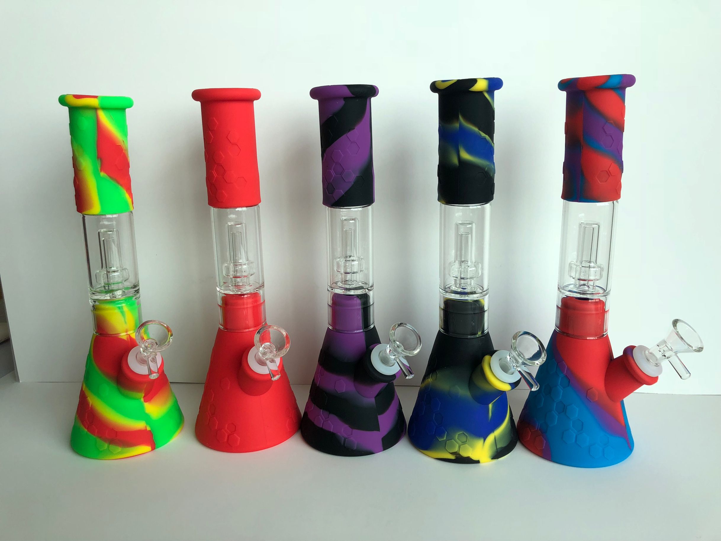 

Silicone Bongs Percolators Straight Hookahs Beaker With Glass Filter Bowl Quartz Bangers Smoke Hand Pipe Dab Rig Hookah