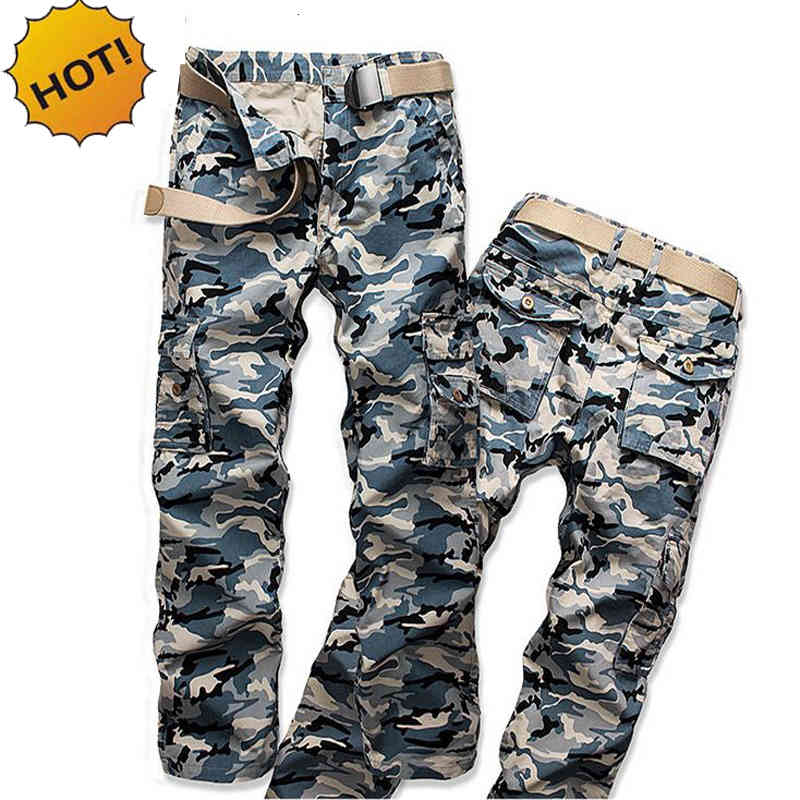 

Men's Pants Outdoors Cargo military jungle tactical Multi pocket Cotton army erkek straight Camoflage Casual pants UDT1, Sky blue