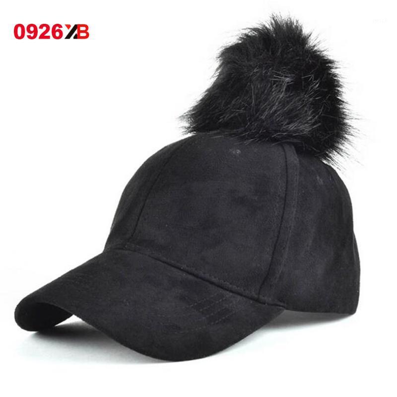 

Ball Caps Women Faux Fur Pompom Baseball Suede Adjustable Cap Hip-Hop Hat 2021 Fashion Style Gorros Para El Sol, Khaki