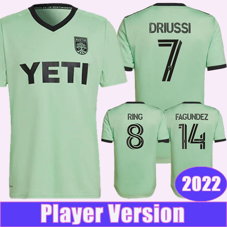 

2022 Austin DRIUSSI RING Player Version Soccer Jerseys DJITTE CECILIO FAGUNDEZ HOESEN REDES FINLAY Home Green Black Away Football Shirts Short Sleeve Uniforms, Qy8208 2022 away ml patch