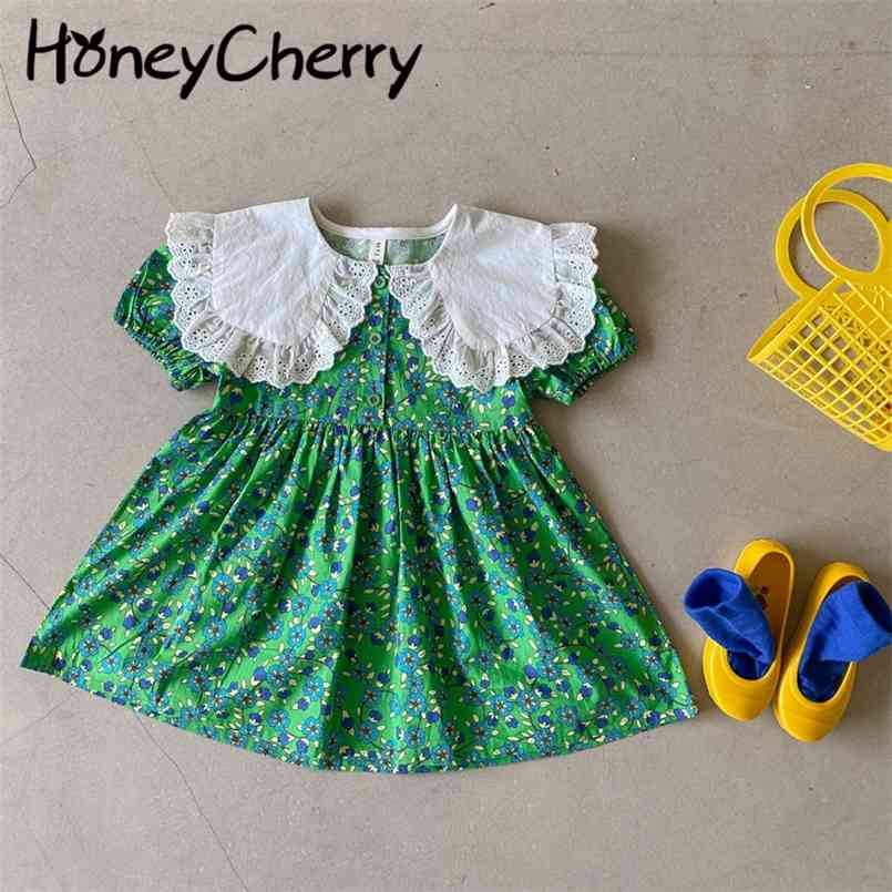 

The summer girls' lace collar dress floral children's short-sleeved girls clothes kids fashion 210702, Green