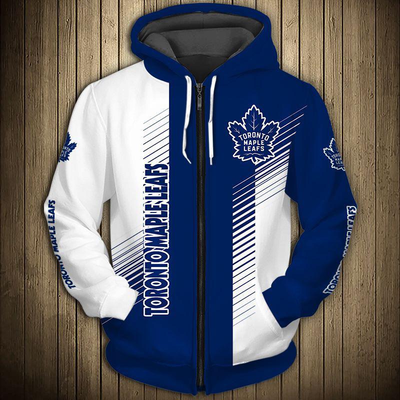 

Men' Hoodies & Sweatshirts Toronto Casual 3D Zipper Hoodie White And Blue Stripes Stitching Graffiti Leaf Print Maple Leafs Sweatshirt, H01806 zipper