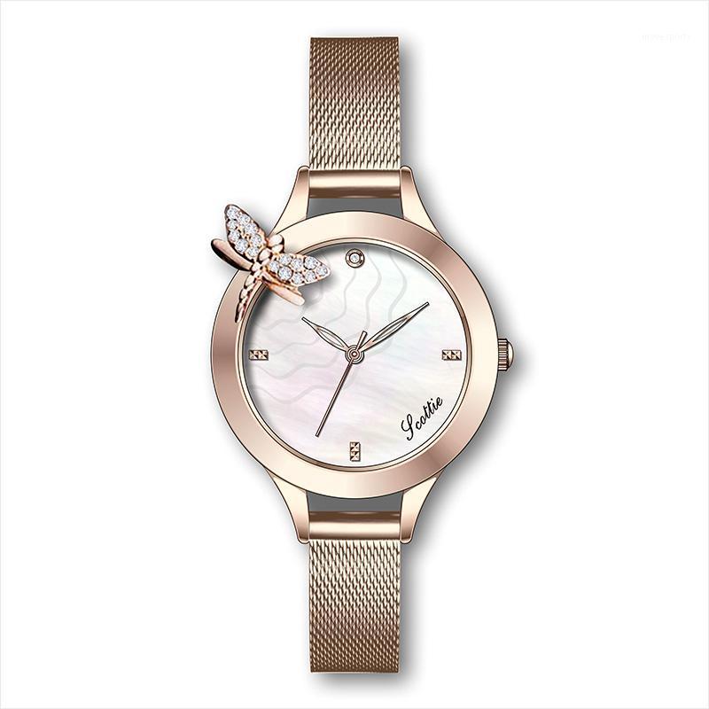 

Wristwatches Women Watches Ladies Japan Quartz Round Butterfly Bracelet Relojes For Laides Rhinestone Female Wristwatch Relogio, Rose light blue