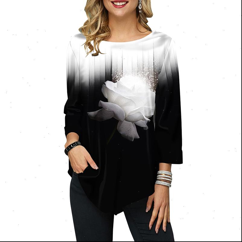 

plus women blouses size 4xl 5xl three dimensional printing nine points sleeve elasticity female blouse shirt casual loose, White
