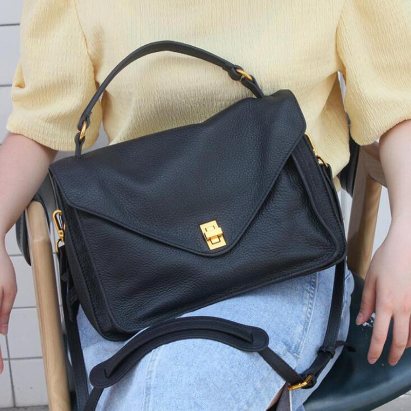 

Evening Bags Big Genuine Leather Bag Women Soft Cowhide Brifecase Female Portable Tote Handbag Fashion Atmosphere Crossbody Shoulder, Black