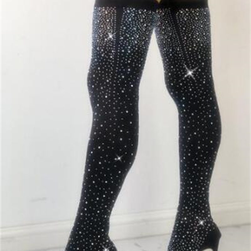 

boots spring black diamond bling finger point leaps anti-slip thin skips on the knee of thick, thick long lady 3r6e