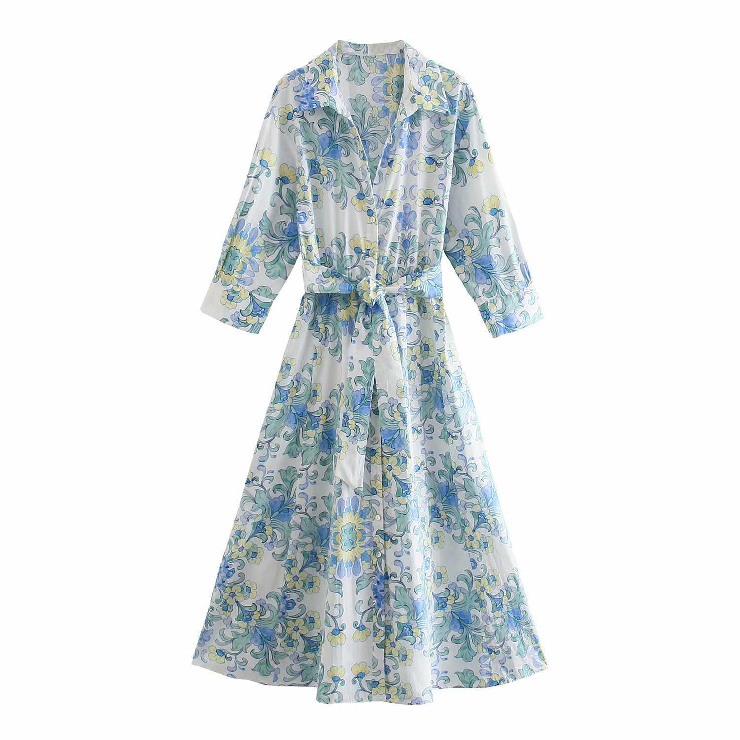 

Summer Shirt Dress Women Elegant Casual Chic Lady Floral Printed Dress Woman Prom Dresses Robe Femme 210709