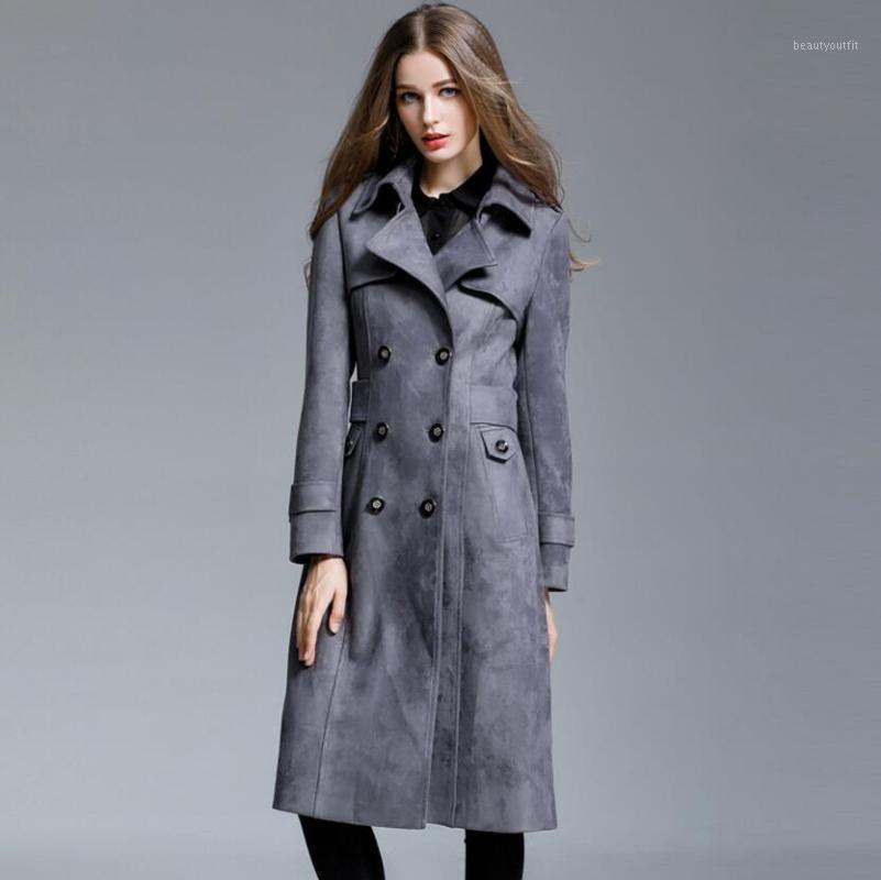 

Large Size Autumn Winter Casual Suede Long Paragraph Windbreaker Coat Men And Women Couple Clothing / -5xl Men' Trench Coats, Black