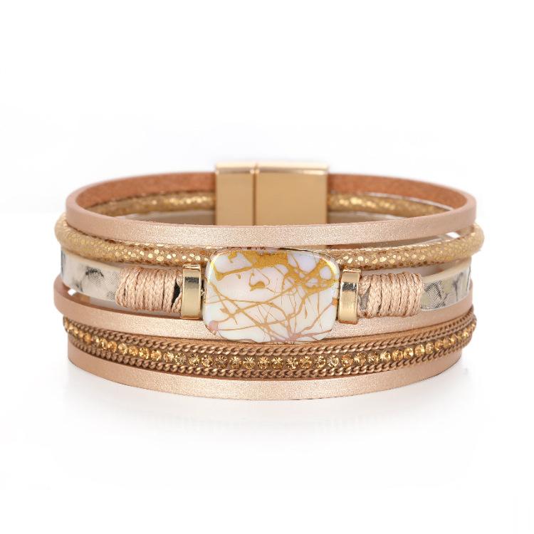 

Bangle Anti-pearl Piece Multi-layer Wide-sided Leather Bracelet For Women Creative Jewelry Female With Magnetic Buckle