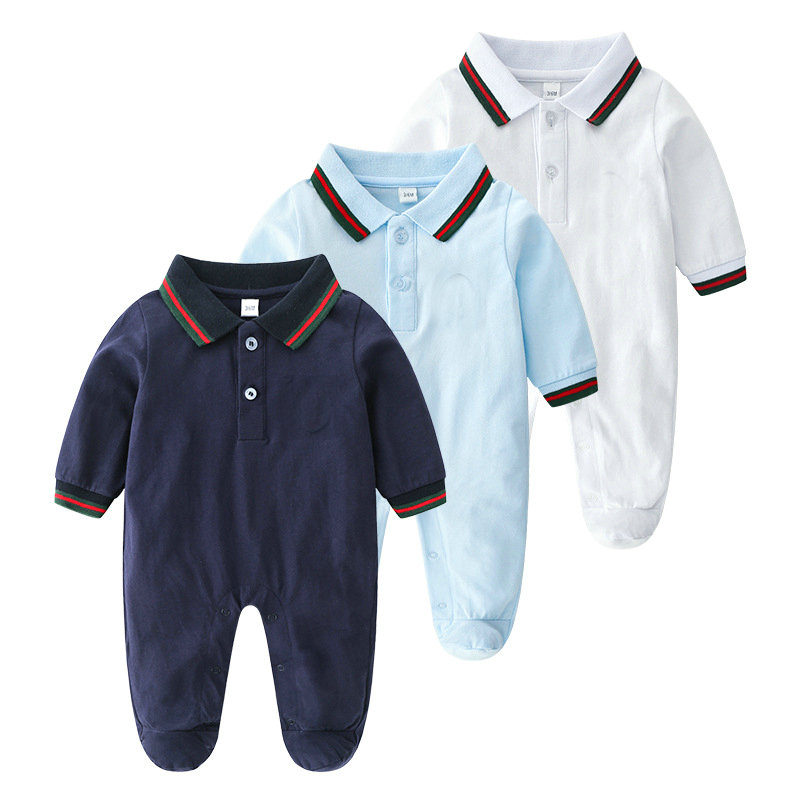 

Retail Baby knit long sleeve lapel bee GU*** Cotton Romper Newborn Christmas 0-24M Rompers Toddle infant bodysuit Children one-piece onesies Jumpsuits, Blue