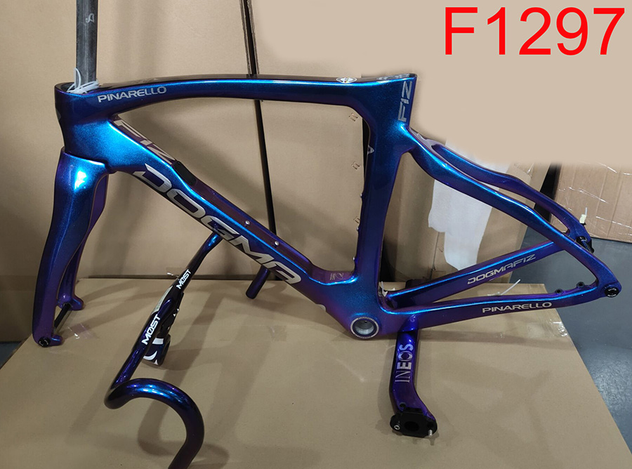 

T1100 1K Blue Black Color F12 Frame Carbon Fiber Road Bike Frameset + Handlebar Bicycle Frames 76 Colors Design