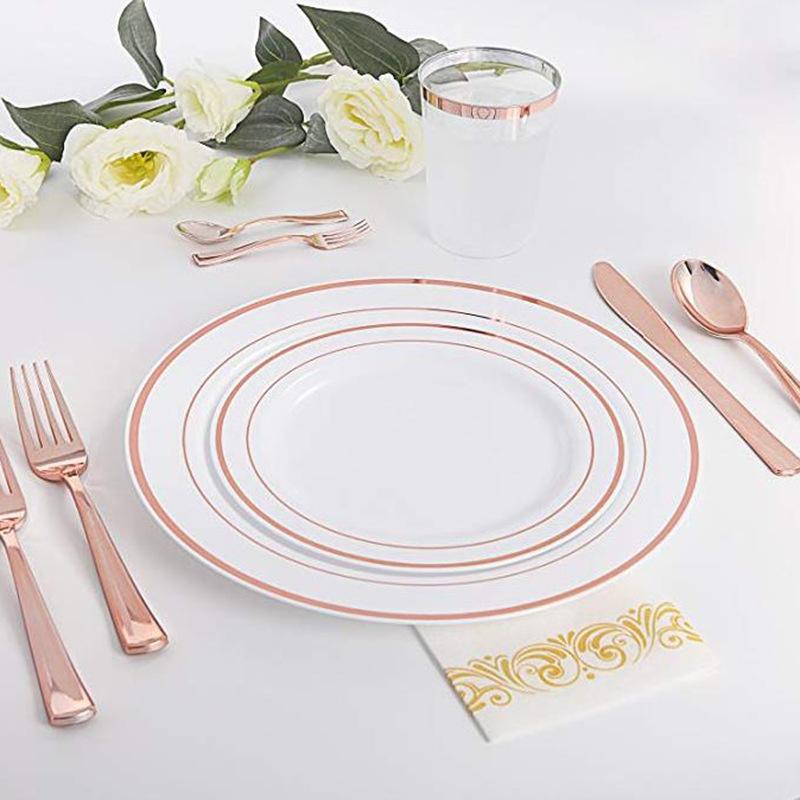 

Disposable Rose Gold Edge Plastic Wedding Cup Party For Birthday Decoration Of Celebration And Anniversaire Decor Dinnerware