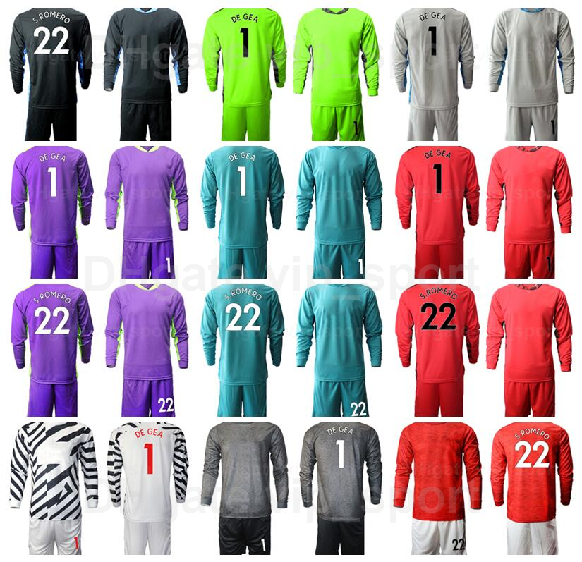 

Club Team Goalkeeper Soccer 1 David De Gea Long Sleeve Jersey Set Goalie Sergio Romero SCHMEICHEL VAN DER SAR Football Shirt Kits M, Red