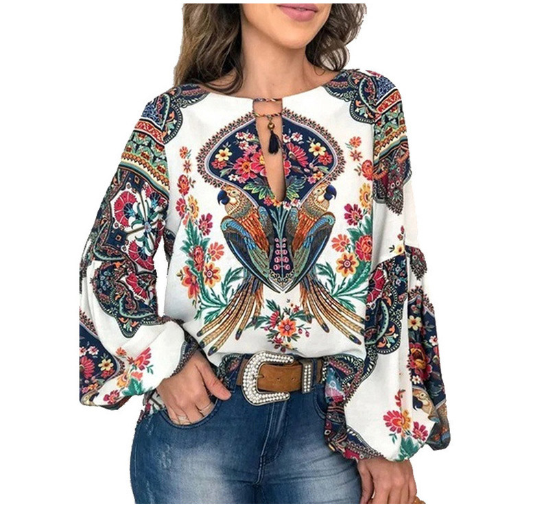 

2021 Women Crew Neck Spring Printed Blouse Luxury Floral Blouses Summer Fashion Designer Shirts Tops Long Sleeved Shirt S-5XL work Clothing, Random colors